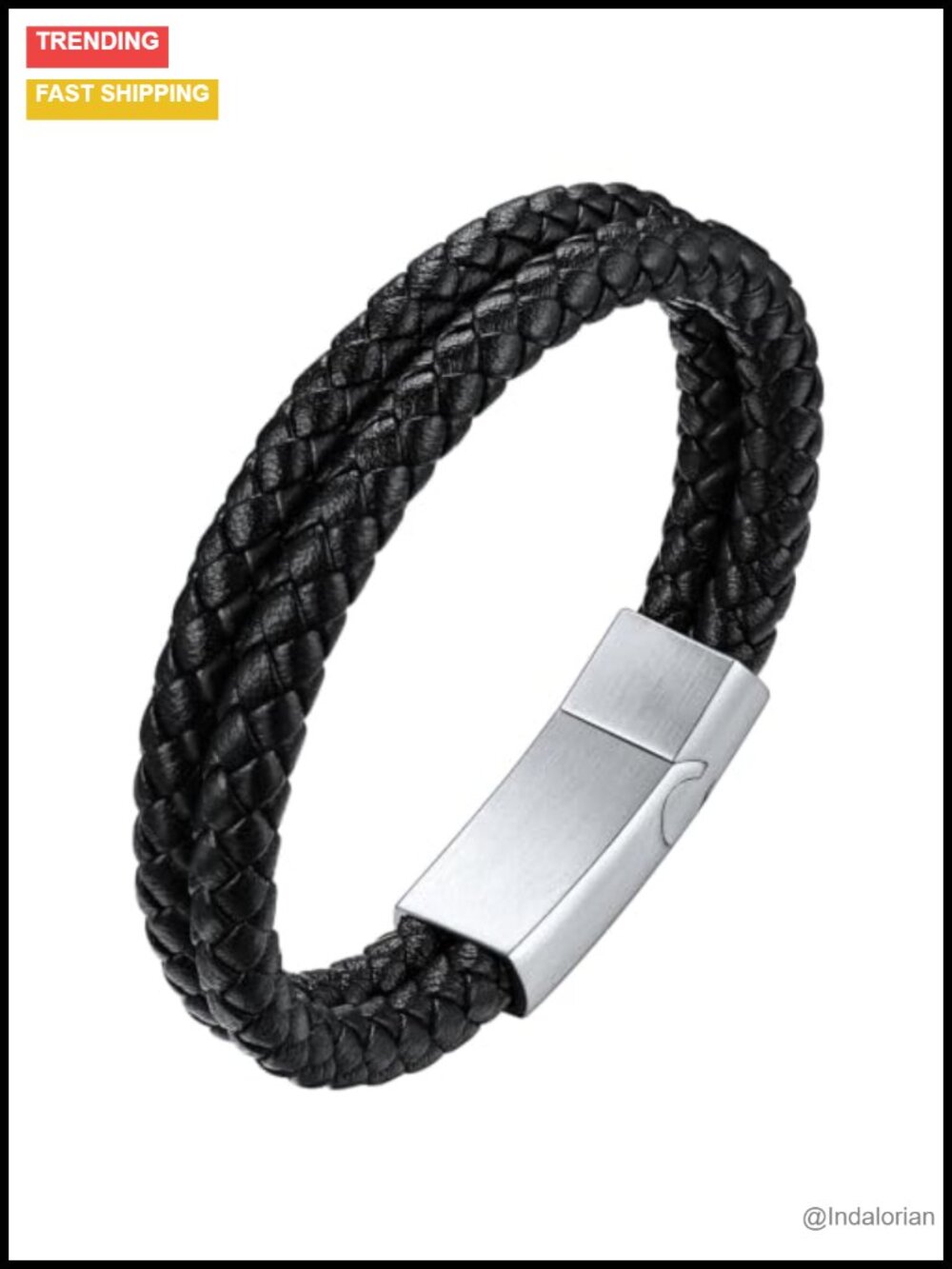 Mens Genuine Leather Braided Bracelet Stainless Steel Clasp Gift Box